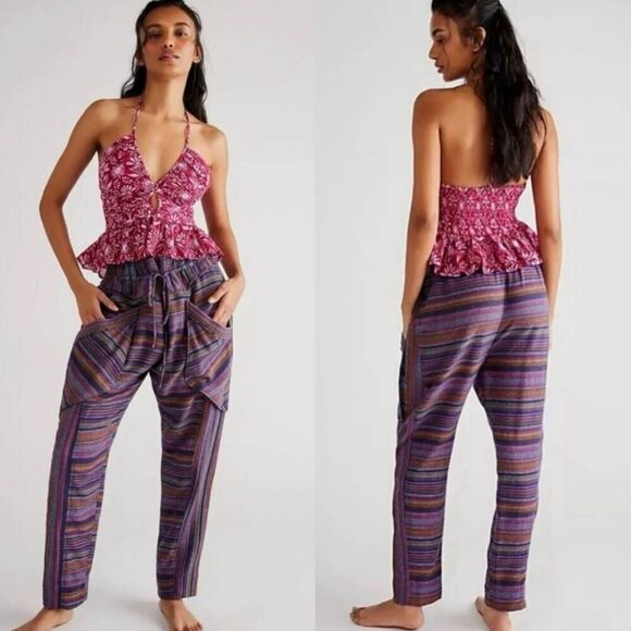 Free People Sweet Escape pants in purple blue combo stripe size S NWT - Picture 1 of 10